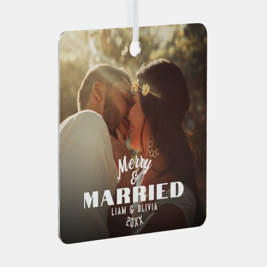 モダンミニマはっきりしたメリーリストと写真結婚した メタルオーナメント (正面右)