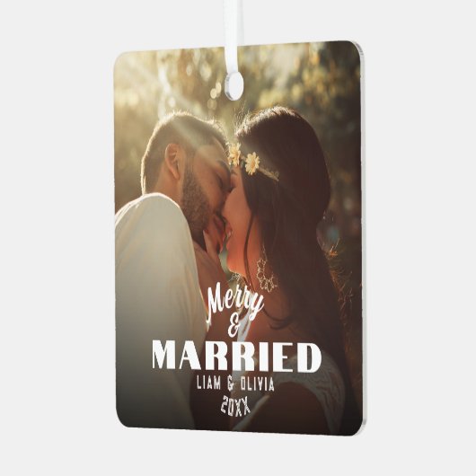 モダンミニマはっきりしたメリーリストと写真結婚した メタルオーナメント (正面左)
