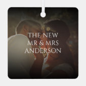 モダンミニマはっきりしたメリーリストと写真結婚した メタルオーナメント (裏面)