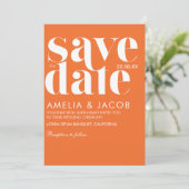 モダンミニマはっきりしたリストおもしろいブライト結婚オレンジ セーブザデート (スタンド正面)