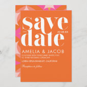 モダンミニマはっきりしたリストおもしろいブライト結婚オレンジ セーブザデート (正面/裏面)