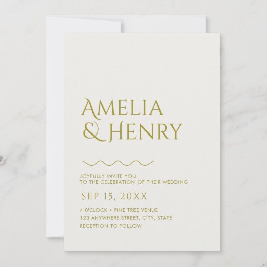 モダンミニマはっきりしたリストの波型結婚エッジ 招待状 (正面)