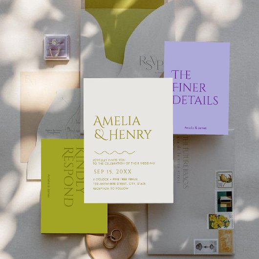 モダンミニマはっきりしたリストの波型結婚エッジ 招待状