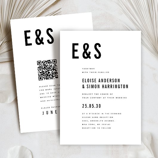 モダンミニマはっきりしたリストQRコー結婚ド 招待状