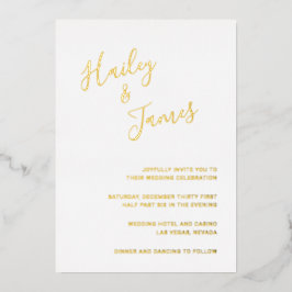 モダンミニマエレガントシンプル結婚リスト金ゴールド 箔招待状