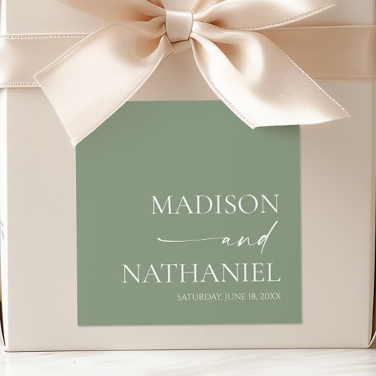 モダンミニマエレガントリストのセージ結婚グリーン スクエアシール