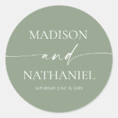 モダンミニマエレガントリストのセージ結婚グリーン ラウンドシール (正面)