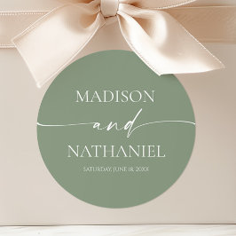モダンミニマエレガントリストのセージ結婚グリーン ラウンドシール