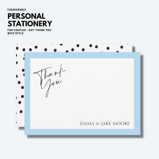 モダンミニマエレガントリストのライトブルー縁どスクリプト サンキューカード