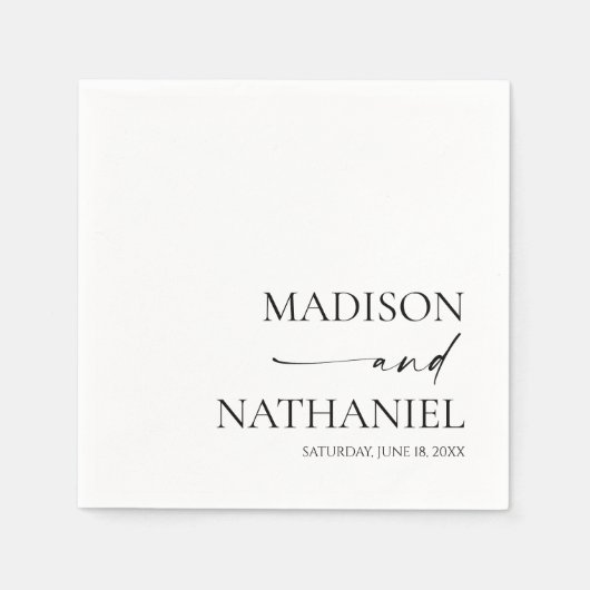 モダンミニマエレガントリスト白結婚黒 スタンダードカクテルナプキン (正面)