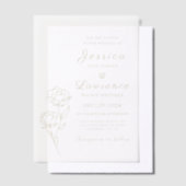 モダンミニマエレガントリスト金ゴールド結婚フローラ ベラム紙招待状 (オフセット)