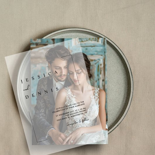 モダンミニマエレガントリス結婚ト ベラム紙招待状