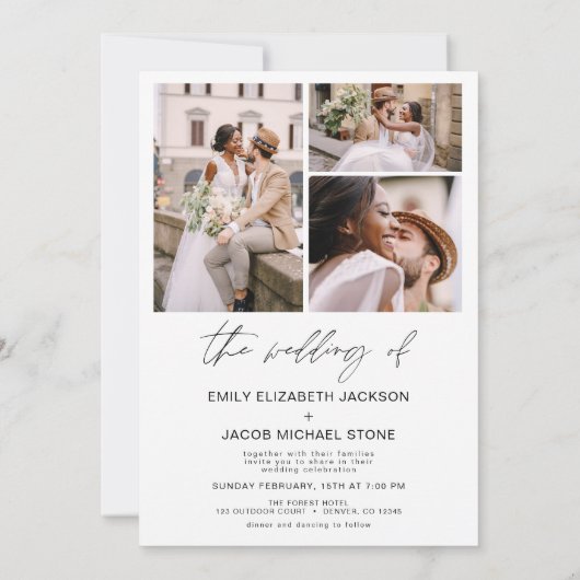 モダンミニマエレガントリ写真結婚の 招待状 (裏面)