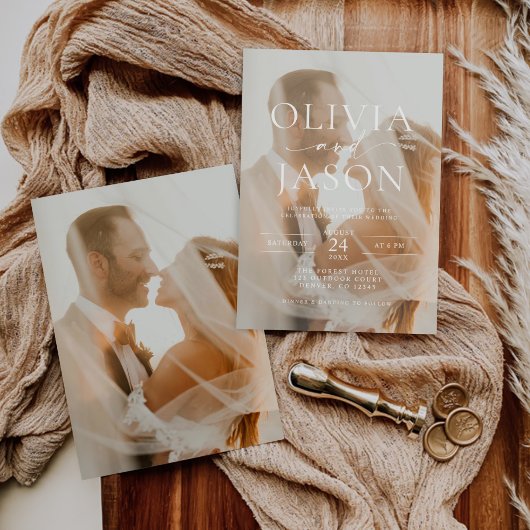 モダンミニマエレガントリ写真結婚の 招待状