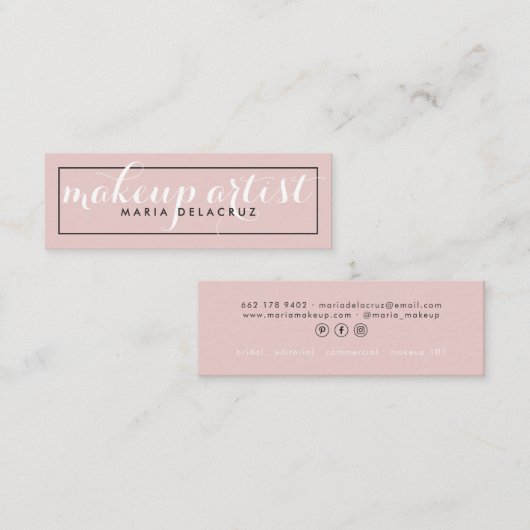 モダンミニマエレガントル赤面ガーリーピンク スキニー名刺 (正面/裏面)