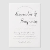 モダンミニマカジュアルリス結婚トのオーバーレイ ベラム紙招待状 (正面)