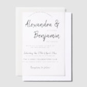 モダンミニマカジュアルリス結婚トのオーバーレイ ベラム紙招待状 (オフセット)