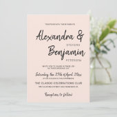 モダンミニマシンプルリストのスクリプト赤面結婚ピンク 招待状 (スタンド正面)