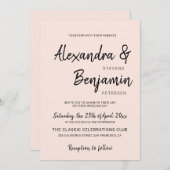 モダンミニマシンプルリストのスクリプト赤面結婚ピンク 招待状 (正面/裏面)