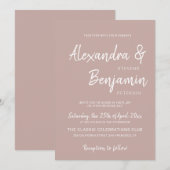 モダンミニマシンプルリストスクリプトほこりっぽいバラ結婚の 招待状 (正面/裏面)
