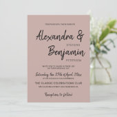 モダンミニマシンプルリストスクリプトほこりっぽいバラ結婚の 招待状 (スタンド正面)