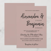 モダンミニマシンプルリストスクリプトほこりっぽいバラ結婚の 招待状 (正面/裏面)