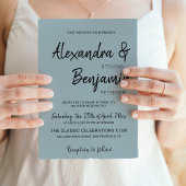 モダンミニマシンプルリストスクリプ結婚トdusty blue 招待状