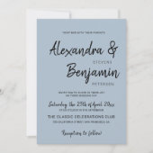 モダンミニマシンプルリストスクリプ結婚トdusty blue 招待状 (正面)