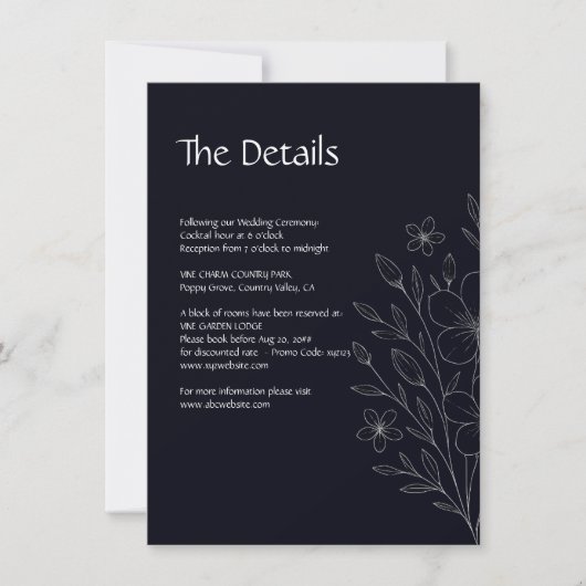 モダンミニマシンプルリスト白黒フローラつる植物 セーブザデート (正面)