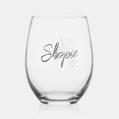 モダンミニマパーソナライズされたリスト名とハート ステムなしワイングラス (正面)