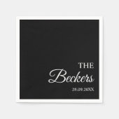 モダンミニマパーソナライズされたル結婚ブラック スタンダードカクテルナプキン (正面)