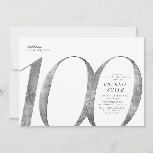 モダンミニマフェイクリスト銀100歳 招待状 (正面)