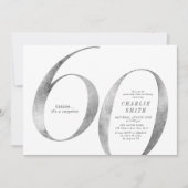 モダンミニマフェイクリスト銀60歳の誕生日 招待状 (正面)