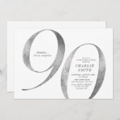 モダンミニマフェイクリスト銀90歳の誕生日 招待状 (正面/裏面)