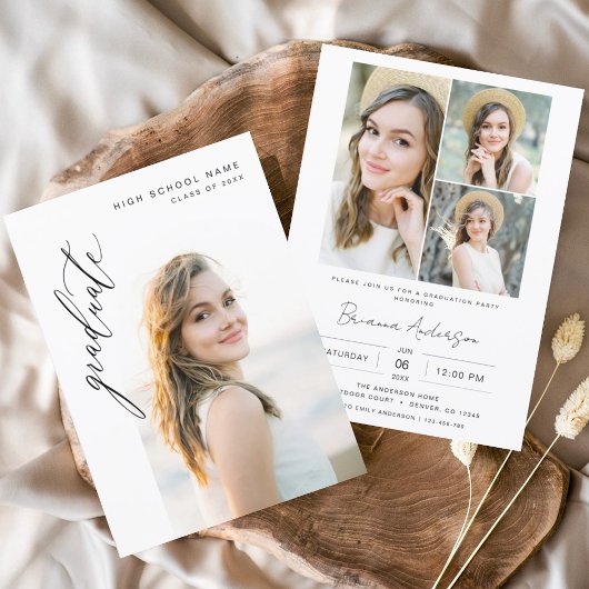 モダンミニマリストアーチ写真卒業パーティー 招待状