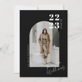 モダンミニマリストアーチ写真卒業パーティー 招待状