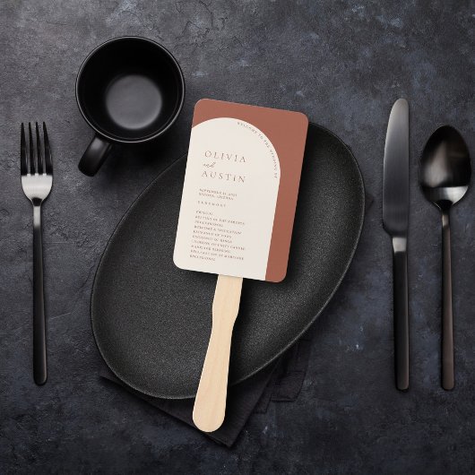 モダンミニマリストテラコッタアーチウェディングプログラム ハンドファン