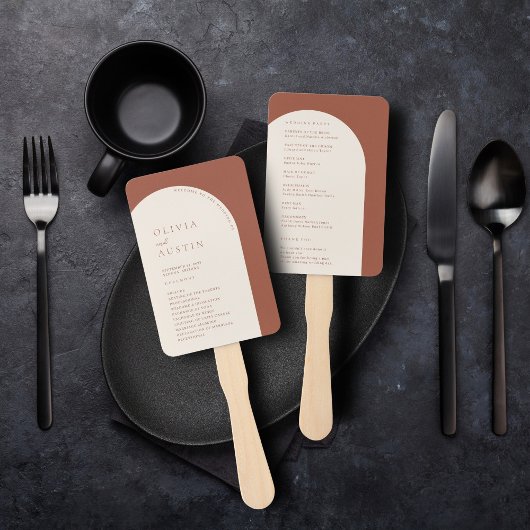 モダンミニマリストテラコッタアーチウェディングプログラム ハンドファン