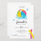 モダンミニマリストプールパーティの女の子の誕生日 招待状 (正面/裏面)