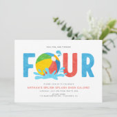 モダンミニマリストプールパーティー4歳誕生日 招待状 (スタンド正面)