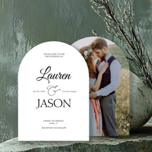 モダンミニマリスト名前カリグラフィー黒写真 招待状