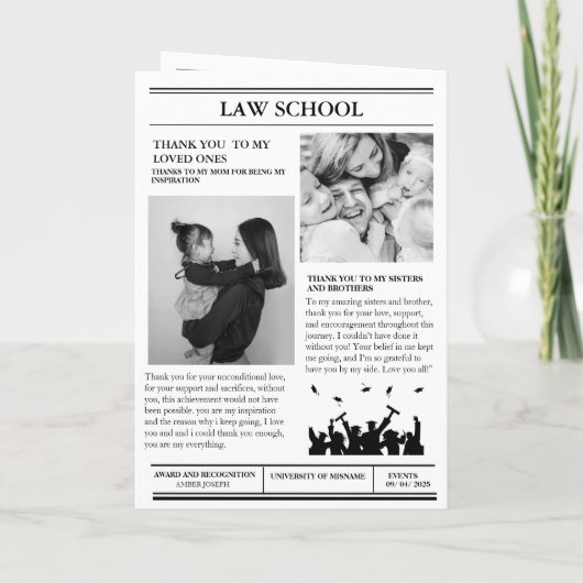 モダンミニマリスト大学卒業新聞 招待状 (裏面)