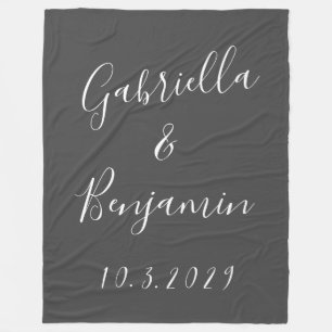 モダンミニマリスト結婚ブラックスクリプト名 フリースブランケット