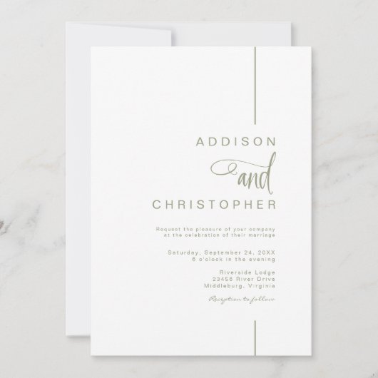 モダンミニマリスト行スクリプトQRコー結婚ド 招待状 (正面)