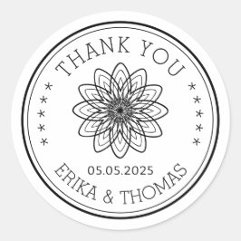 モダンミニマリスト　サンキュー　ラインアート　フラワー ラウンドシール