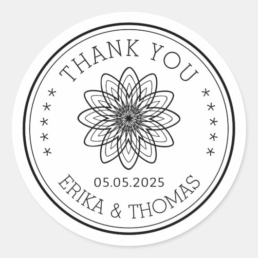 モダンミニマリスト　サンキュー　ラインアート　フラワー ラウンドシール (正面)