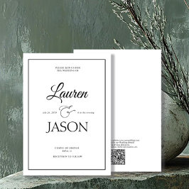 モダンミニマリストQRコードネームカリグラフィー ブラック 招待状