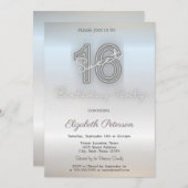 モダンミニマリストSilver Sweet 16 招待状 (正面/裏面)