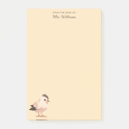 モダンミニマルかわいい鳥モノグラムスクリプトイエロー ポストイット (正面)