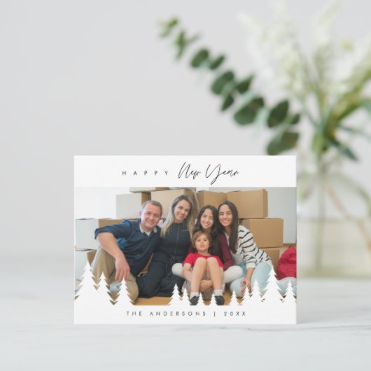 モダンミニマルで新年を迎える家族の写真Pos ポストカード (スタンド正面)